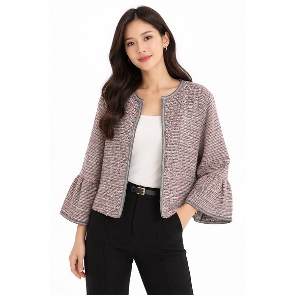LOFT Jackets & Blazers - Ann Taylor LOFT Multi-Color Tweed Open Front‎ Bell Sleeve Jacket S Preppy 89-13
